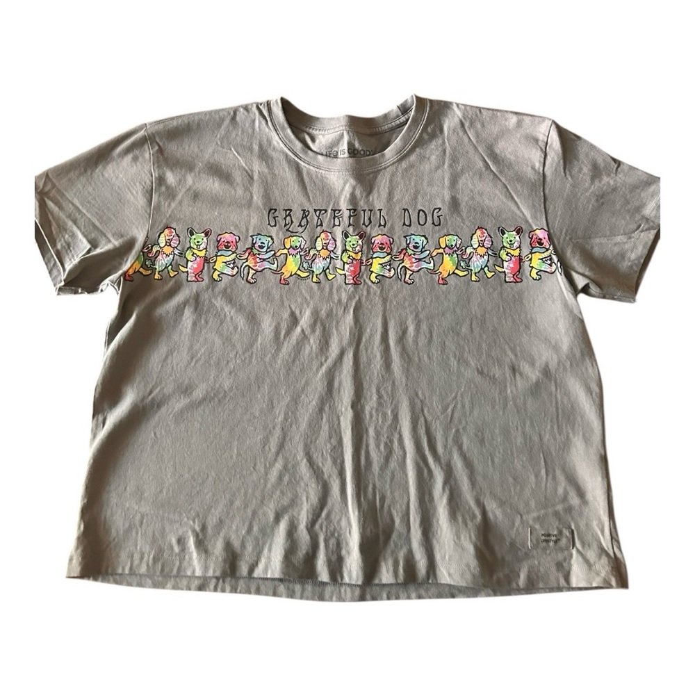 Life Is Good Light Blue Short Sleeve Tee with Colorful Grateful Dog Row - Picture 6 of 8